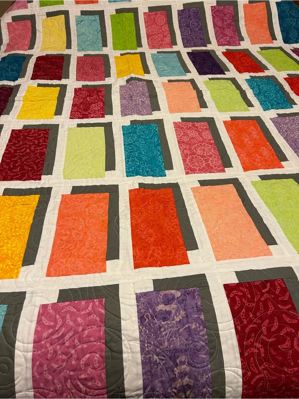 ONE OF A KIND- HANDCRAFTED Block& Shadow Quilt - Multicolor